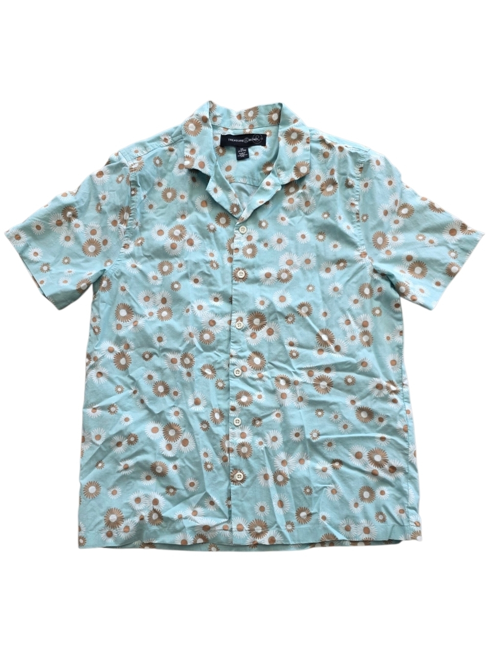 Treasure & Bond Light Aqua Floral Short-Sleeve Button-Down Shirt Boys XL
